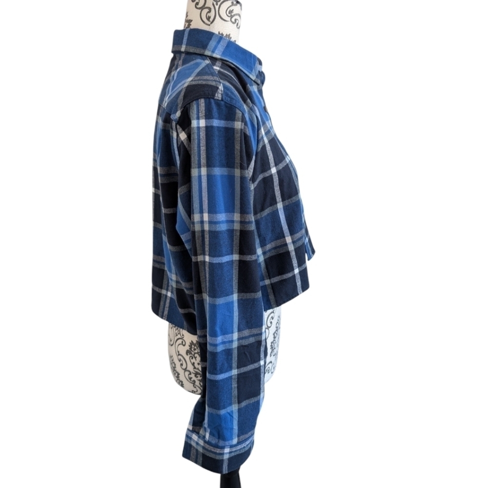 Aritzia TNA Plaid Flannel Shirt XS Black Blue Button Up Cotton Grunge - Picture 6 of 14